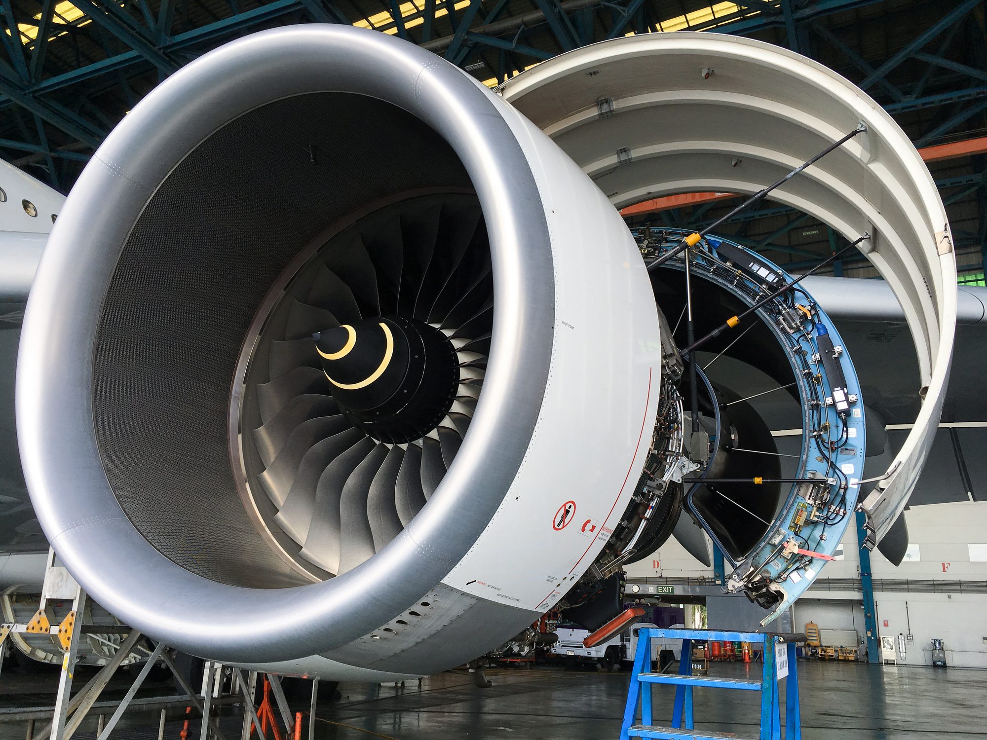 Engine aircraft opened for maintenance period check,aviation service and industrial
